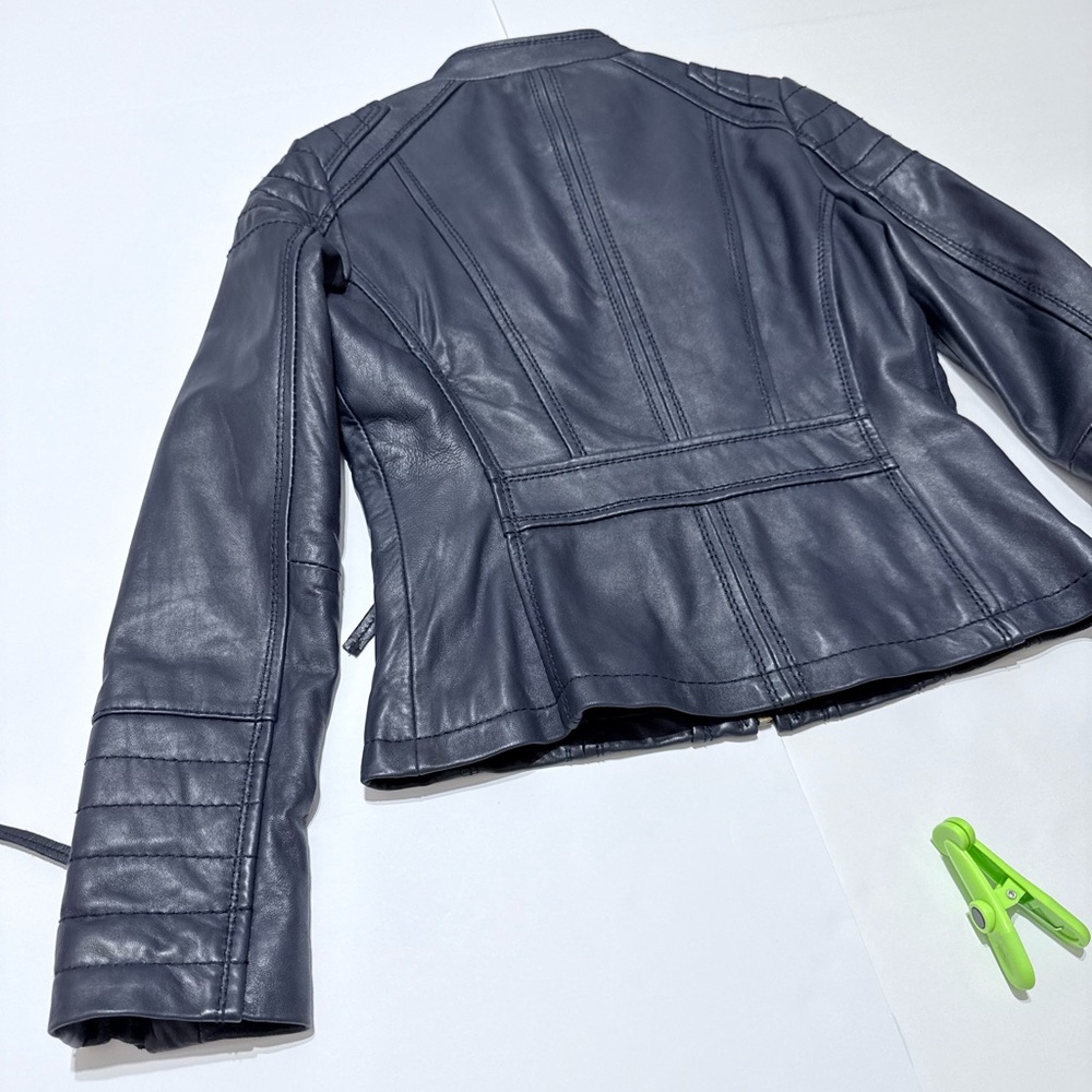 MICHAEL Michael Kors Navy Quilt Trim Leather Scuba Jacket Size S - Picture 9 of 16